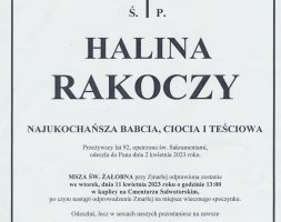 Zmarła Ś.P. Halina Rakoczy