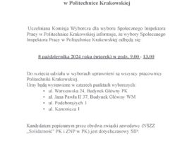 K O M U N I K A T · w sprawie wyboru Społecznego Inspektora Pracy w Politechnice Krakowskiej