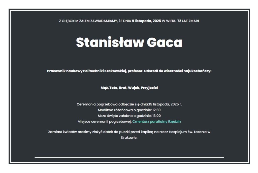 Stanisław Gaca nekrolog